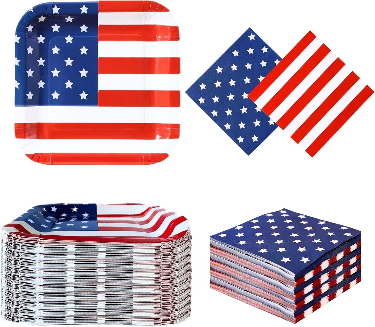 50 PACK - Bulk 4th of July Plates and Napkins Sets Disposable July 4th Party Supplies Fourth of July Decorations Décor Patriotic Paper Plates American Flag Birthday Party Favors Independence Day